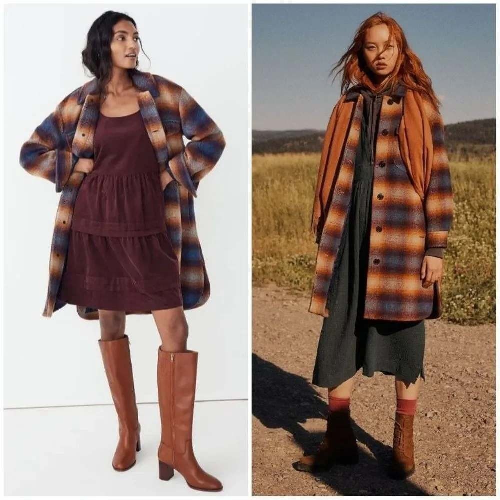 Madewell Delmont Long Shirt-Jacket Coat Ombre Plaid Shacket Jael Twill Size S